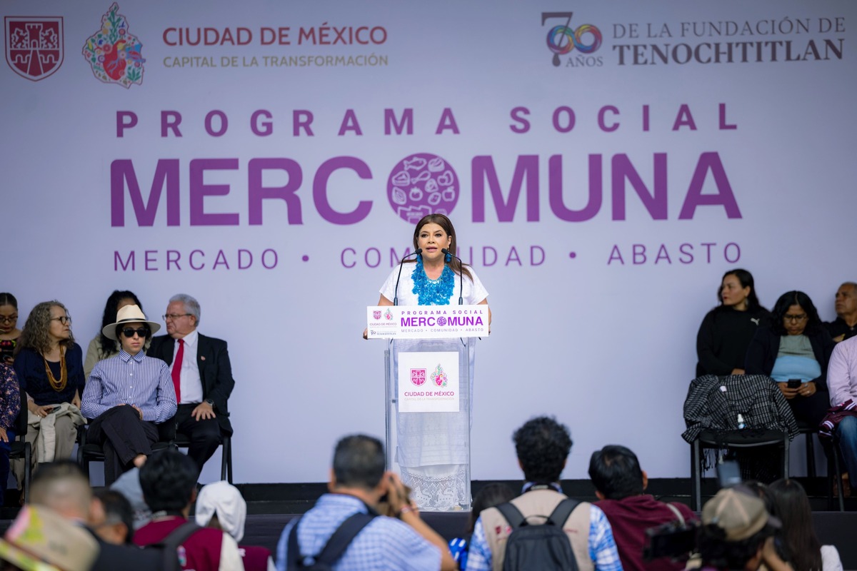La Jefa de Gobierno, Clara Brugada en la presentación de Mercomuna. | Foto: Especial
