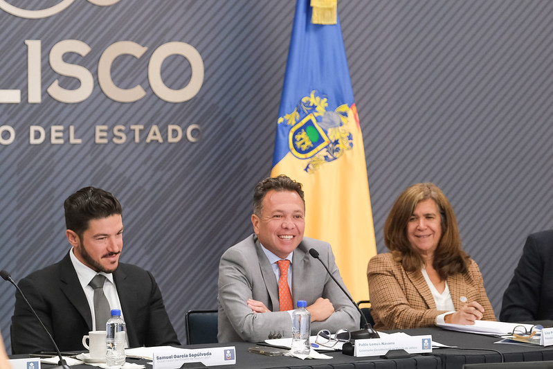 Pablo Lemus encabezó al reunión junto a Lina Pohl, de la FAO, y el gobernador de Nuevo León, Samuel García. (CORTESÍA)