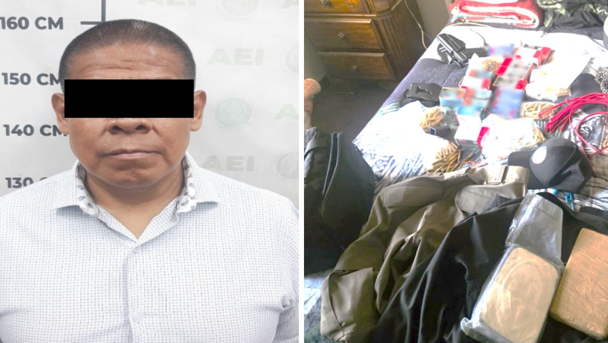 A la izquierda, el hombre detenido; a la derecha, objetos y droga incautada. | Especial