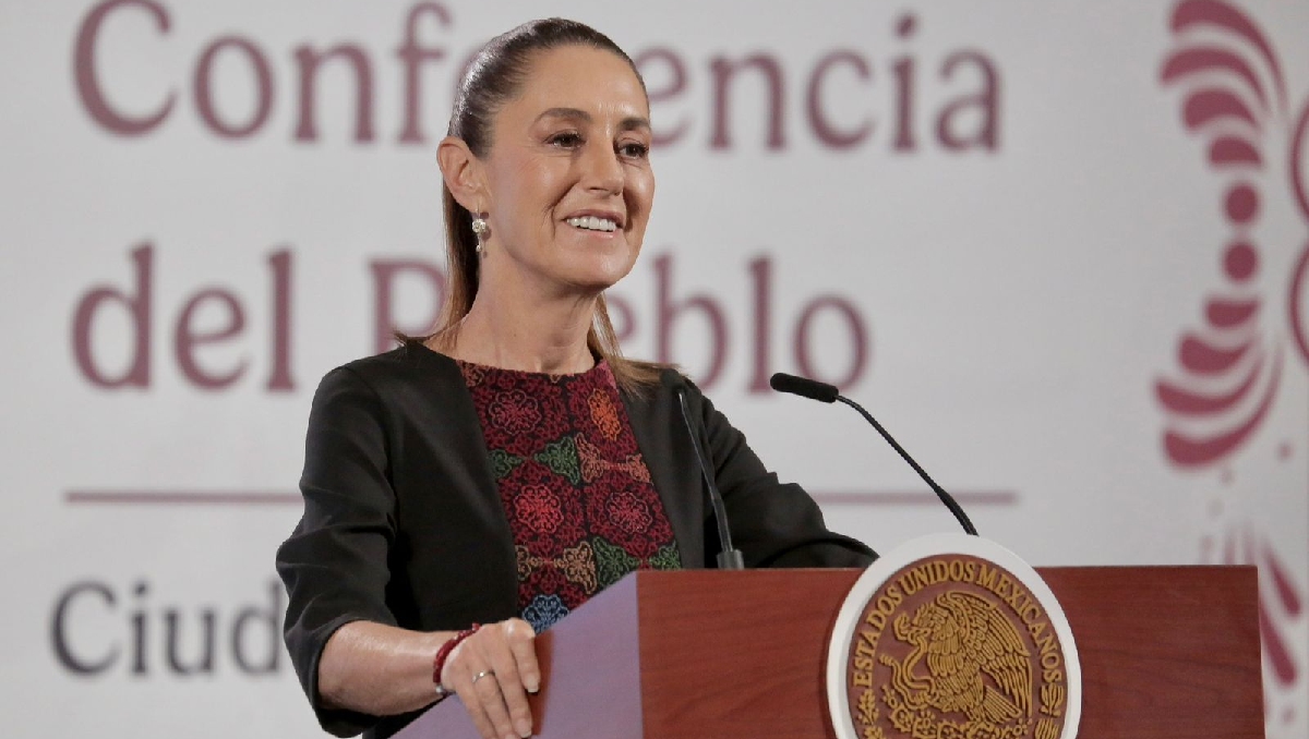 La mandataria en el Salón de Tesorería de Palacio Nacional durante su conferencia de prensa. | Ariel Ojeda