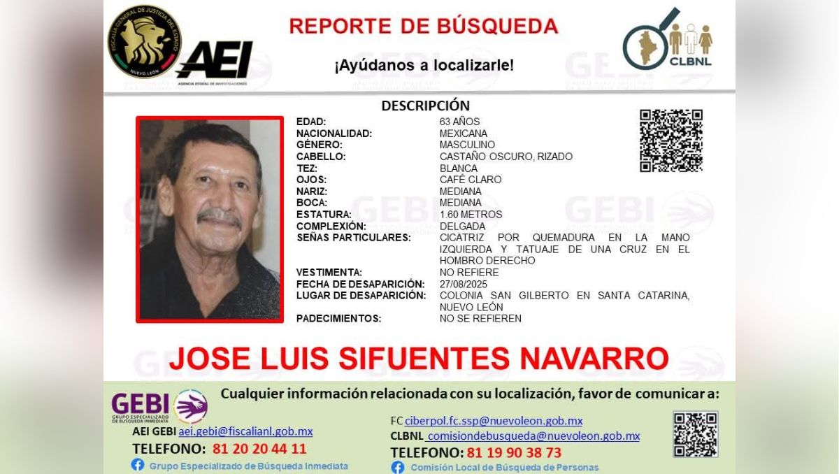 José Luis Sifuentes Navarro fue visto por última vez desde el pasado 27 de agosto de 2025. | Especial