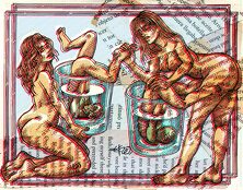 Ilustración sobre el descubrimiento del pulgar. Imagen artística