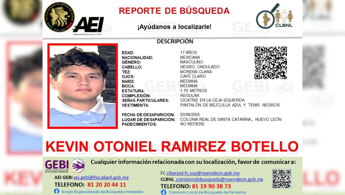 Las autoridades solicitan el apoyo de la ciudadanía para ubicar a Kevin Otoniel | Especial