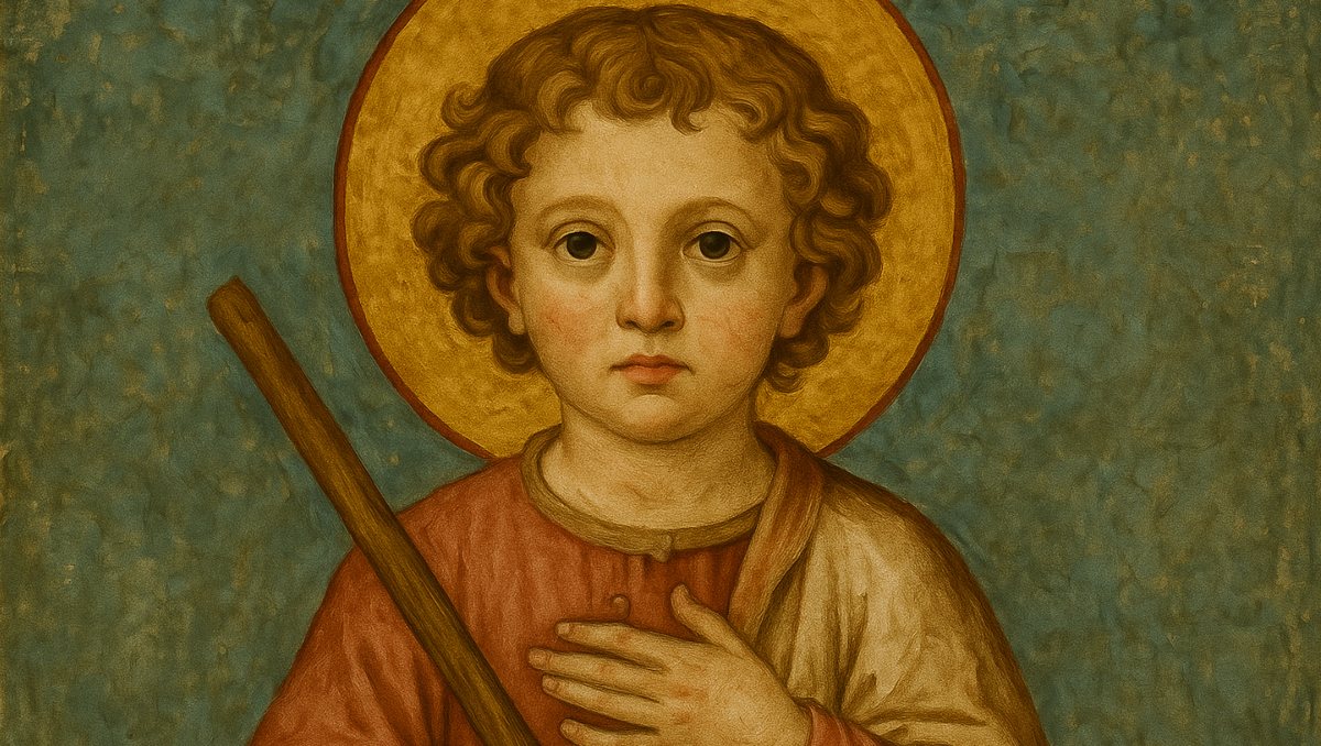 Representación de Simón de Trento, un niño asesinado a los dos años de edad en 1475 en Italia | Creada por Sora IA