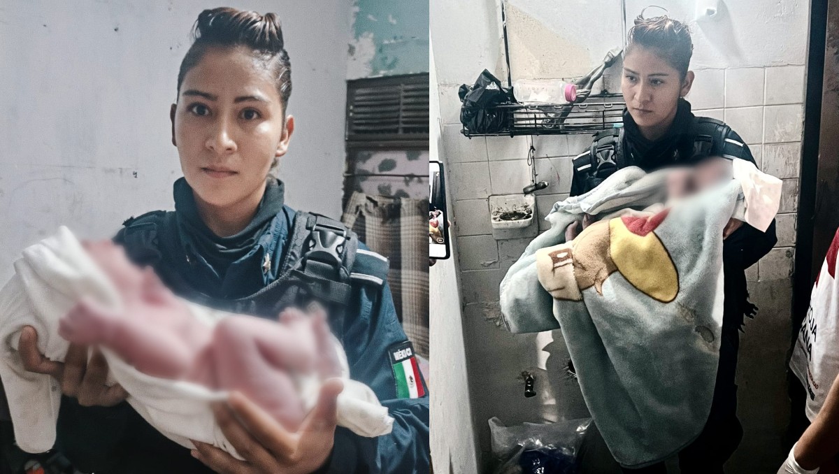 Los policías revisaron al recién nacido y a la mamá. Foto: Especial
