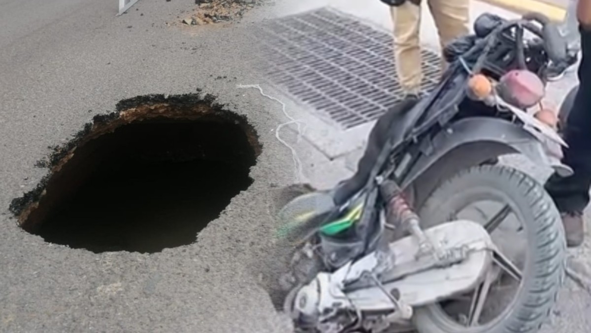 León: motociclista estuvo a punto de caer a socavón | Especial