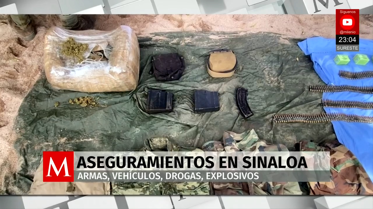 Fuerzas federales y estatales aseguran armas, drogas y explosivos en operativos en Sinaloa