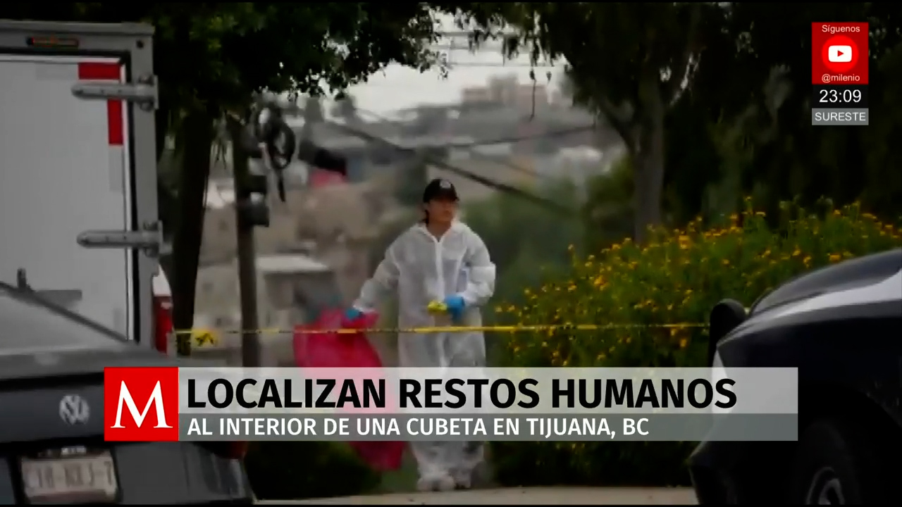 Hallan restos humanos en cubeta junto a narco manta en Tijuana, Baja California