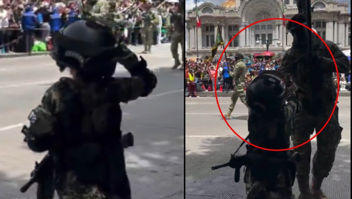 Militar regala insignia del Ejército a niña durante el Desfile del 16 de septiembre | Captura