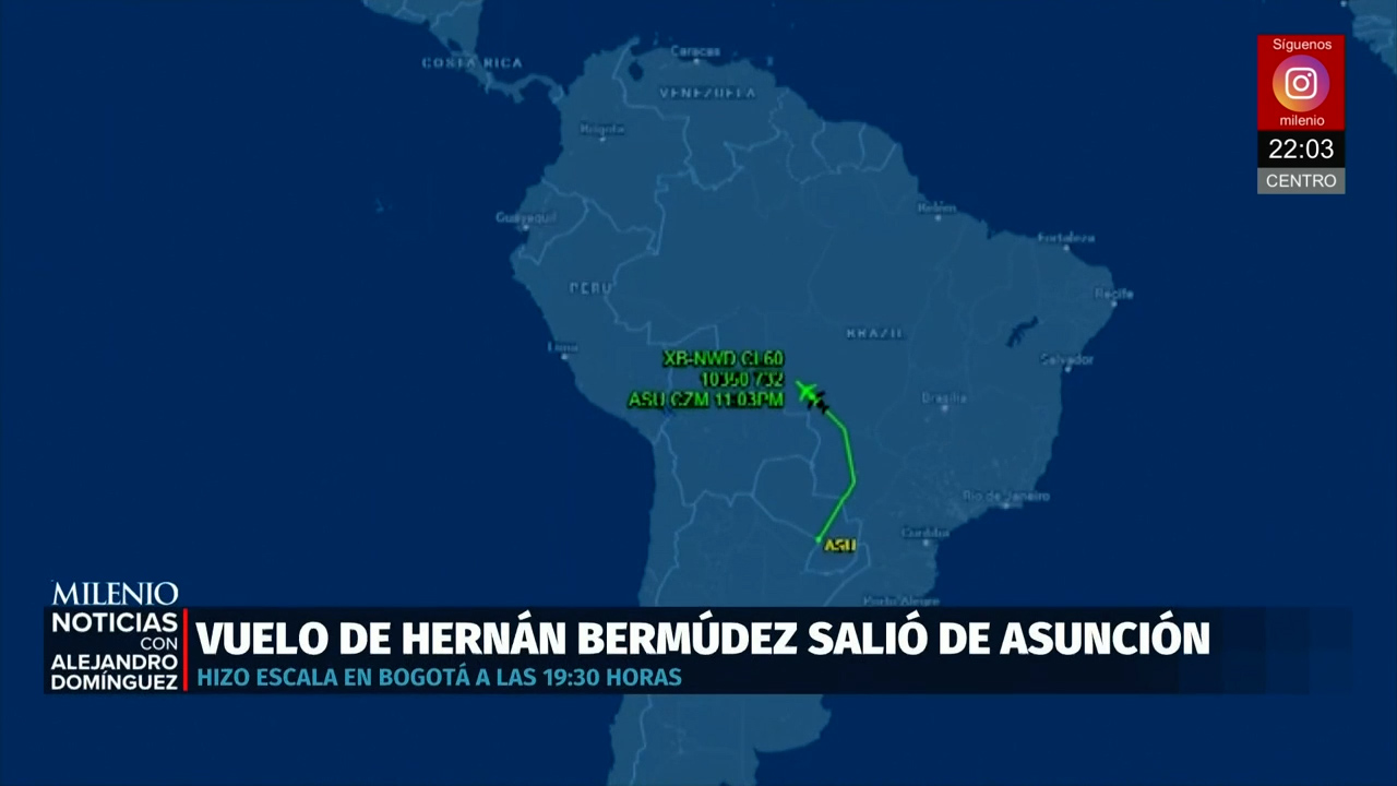 Traslado de Hernán Bermúdez en avión de la FGR con escala en Bogotá rumbo a México
