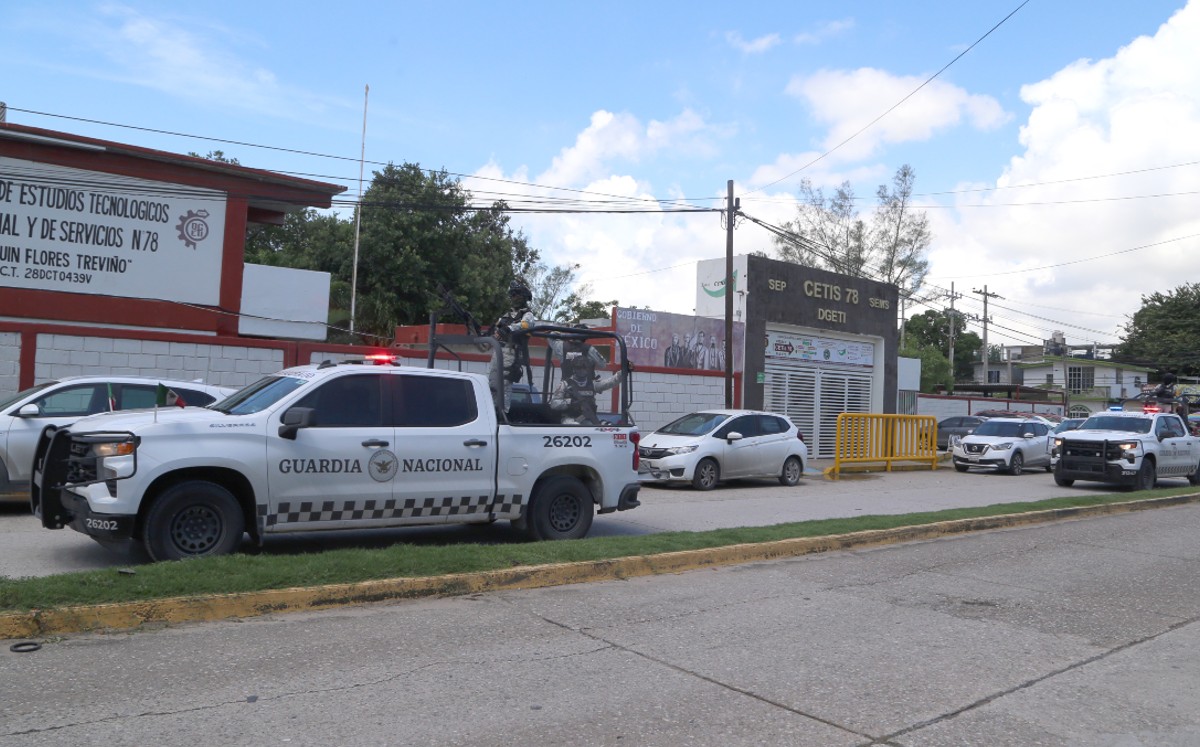 Guardia Nacional arribó al CETis 78 en Altamira. | Yazmín Sánchez