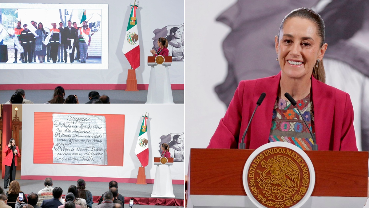 La presidenta Claudia Sheinbaum en La Mañanera del Pueblo desde Palacio Nacional. | Ariel Ojeda