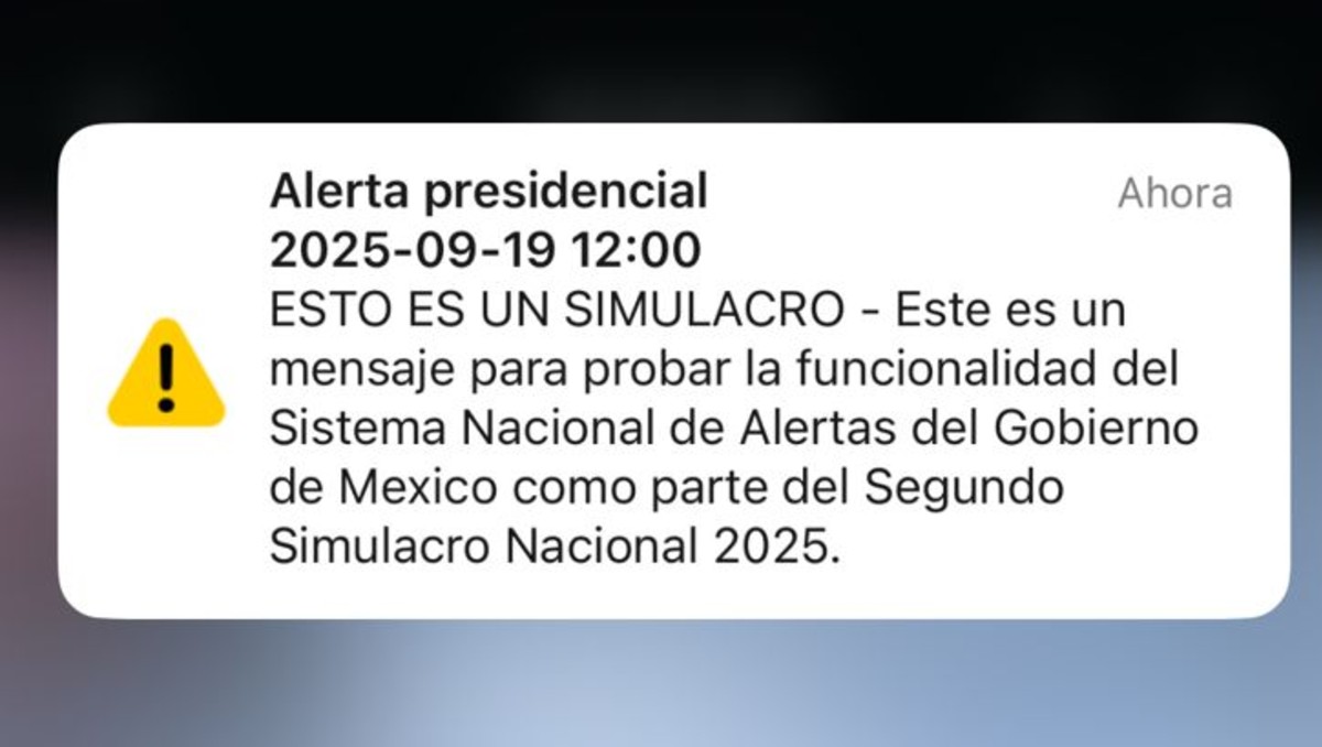 Alerta presidencial en dispositivos móviles por el simulacro. | Foto: Especial