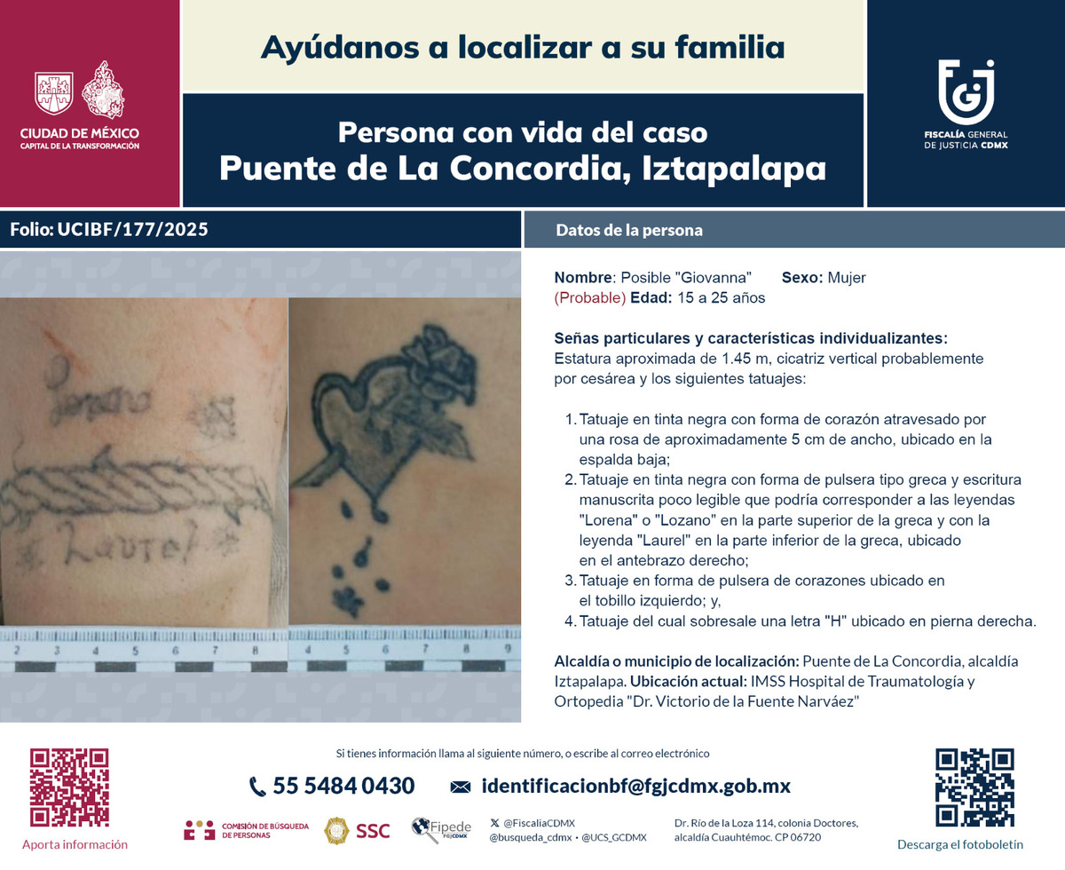 Boletín para localizar a familiares de Geovana, víctima de la explosión | Comisión de Búsqueda de Personas de CdMx