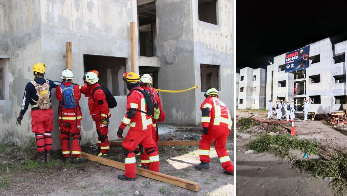 Equipos USAR se ejercitaron en edificios de la colonia Lomas del Mirador en Tlajomulco (Cortesía Tlajomulco)