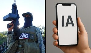 Sicario del CJNG y un teléfono en alusión al uso de la IA