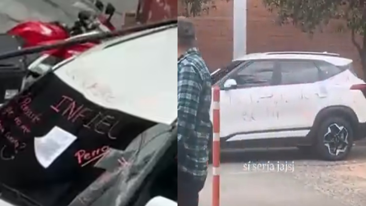 Exhiben a infiel en la calle; rayan mensajes de la traición en auto. | TikTok