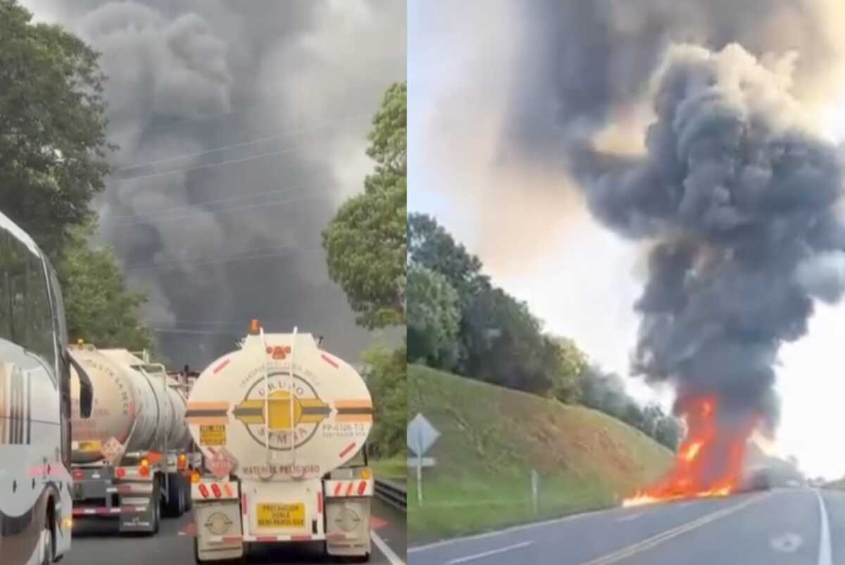 Pipa cargada con combustible vuelca en la carretera México-Tuxpan. (Especial)