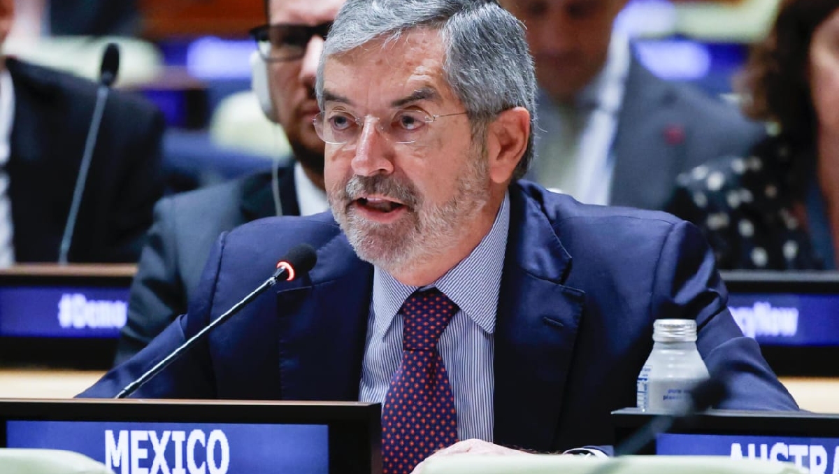 El secretario de Relaciones Exteriores, juan Ramón de la Fuente en su participación en la Asamblea General de la ONU. | Especial