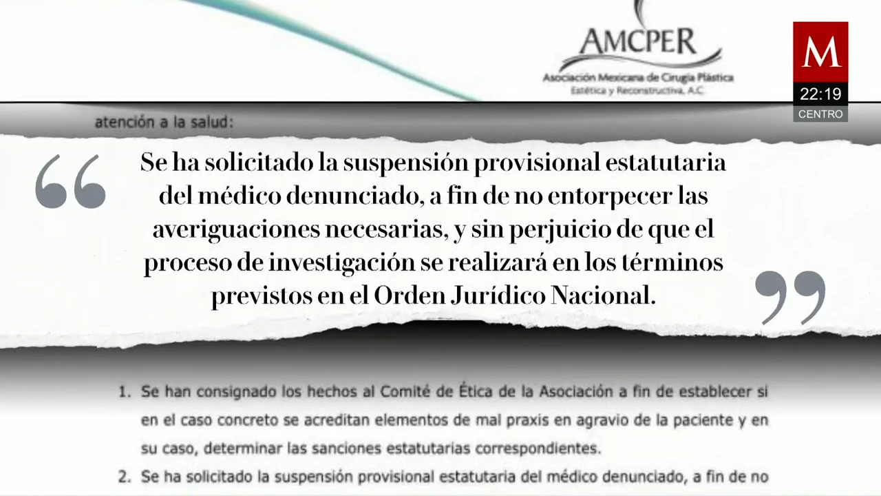 Suspenden licencia médica tras muerte de Nicole Paloma por cirugía estética
