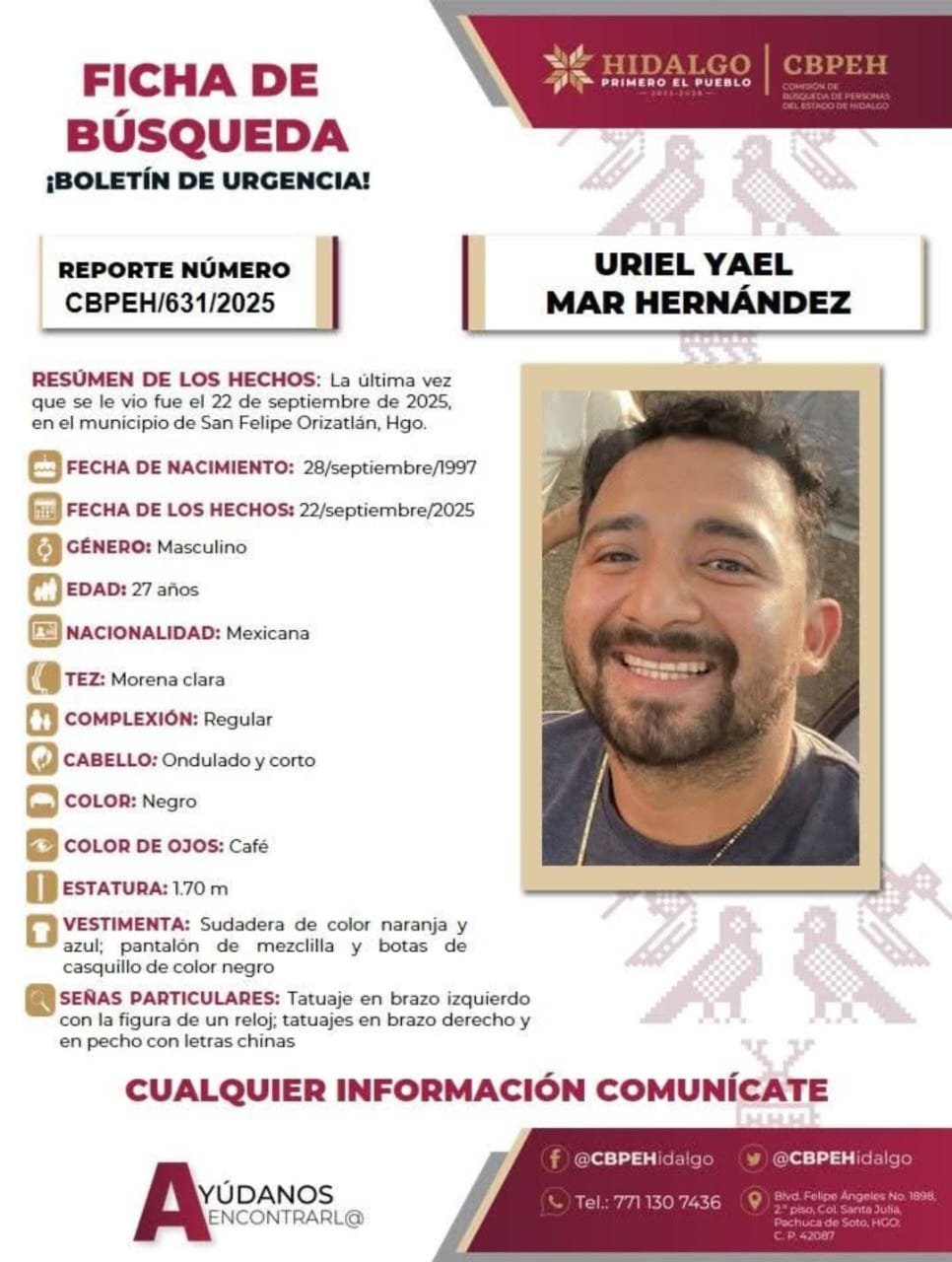 Uriel Yael Mar fue visto por última vez en San Felipe orizatlán. (Cortesía)