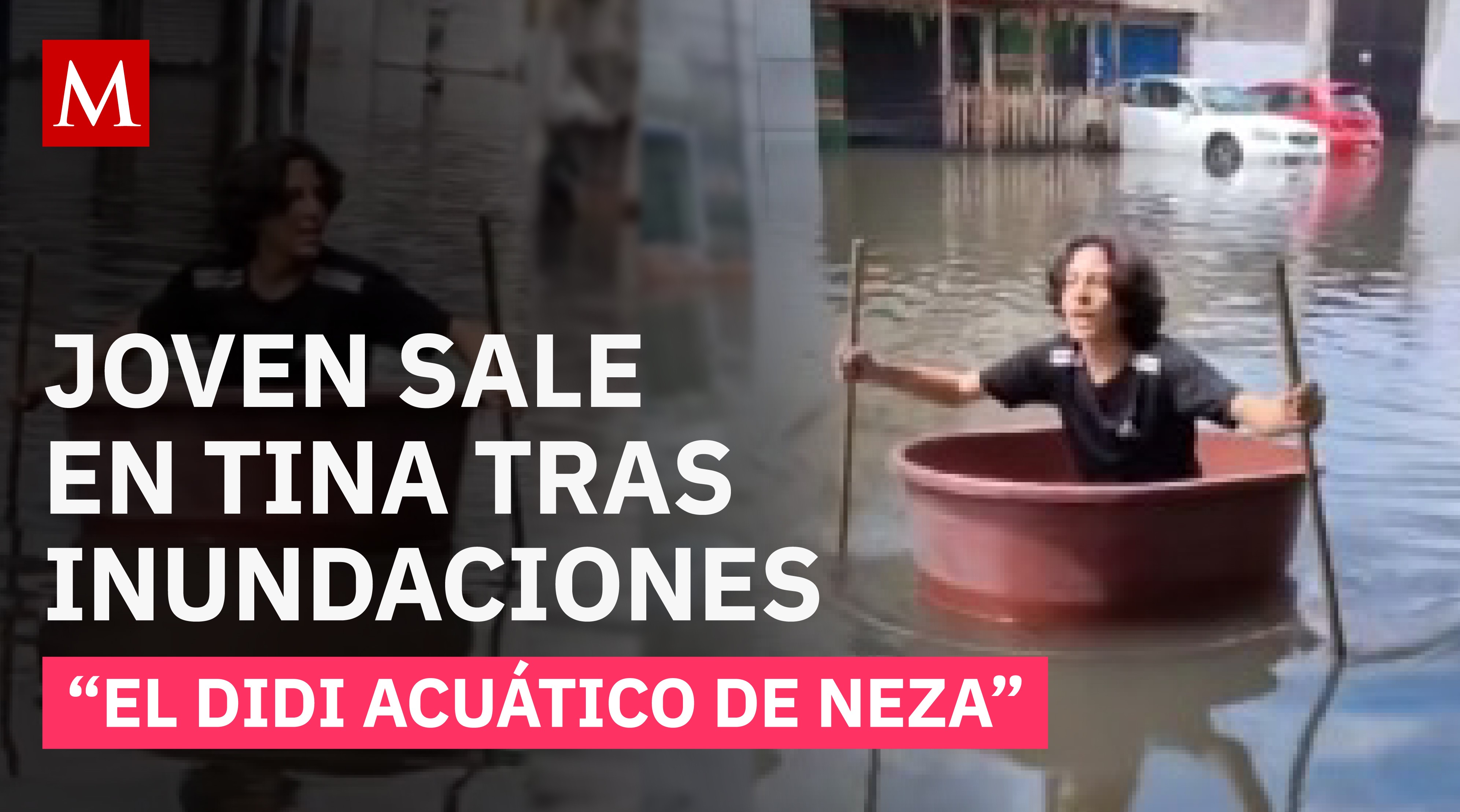 Joven se lanza en tina por las calles inundadas para llevar comida a su mamá tras fuertes lluvias