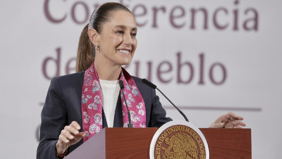 La Presidenta desde el Salón de Tesorería en Palacio Nacional para su conferencia de prensa. | Ariel Ojeda