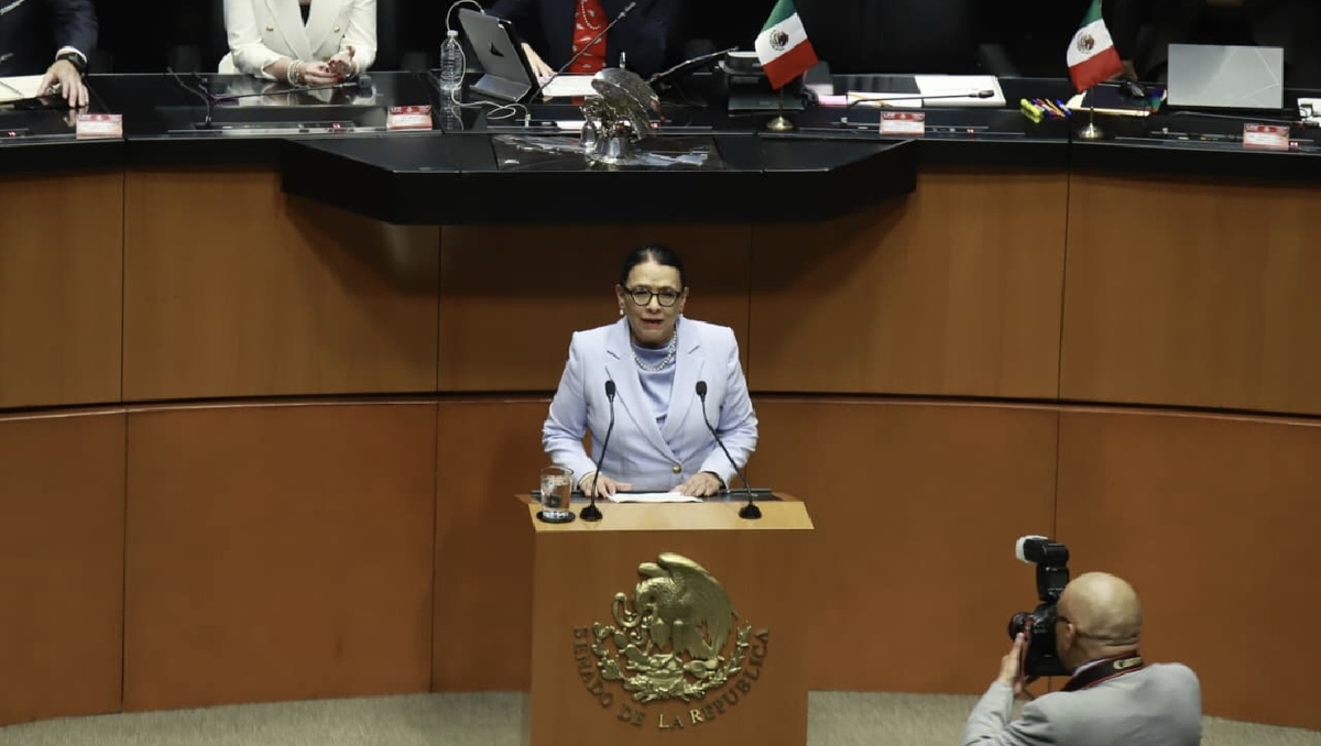 La secretaria de Gobernación, Rosa Icela Rodríguez, en su comparecencia ante el Senado. | Juan Carlos Bautista