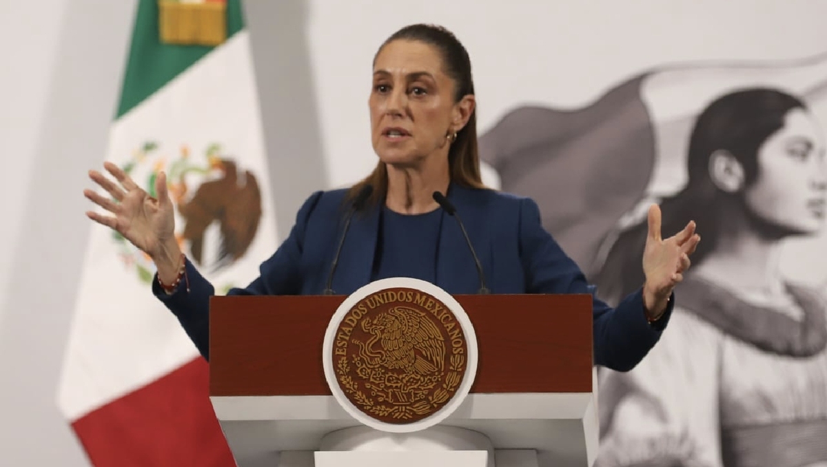 La presidenta Claudia Sheinbaum hoy en Palacio Nacional para su conferencia de prensa. | Javier Ríos