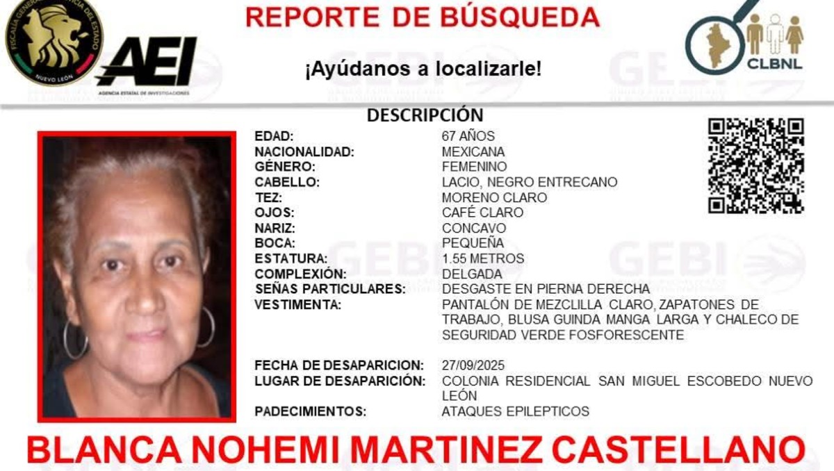 Blanca Nohemí Martínez Castellano desapareció en Escobedo. Foto: Especial