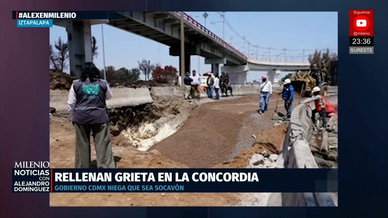 Comienza relleno de grieta en el Puente de La Concordia en Iztapalapa