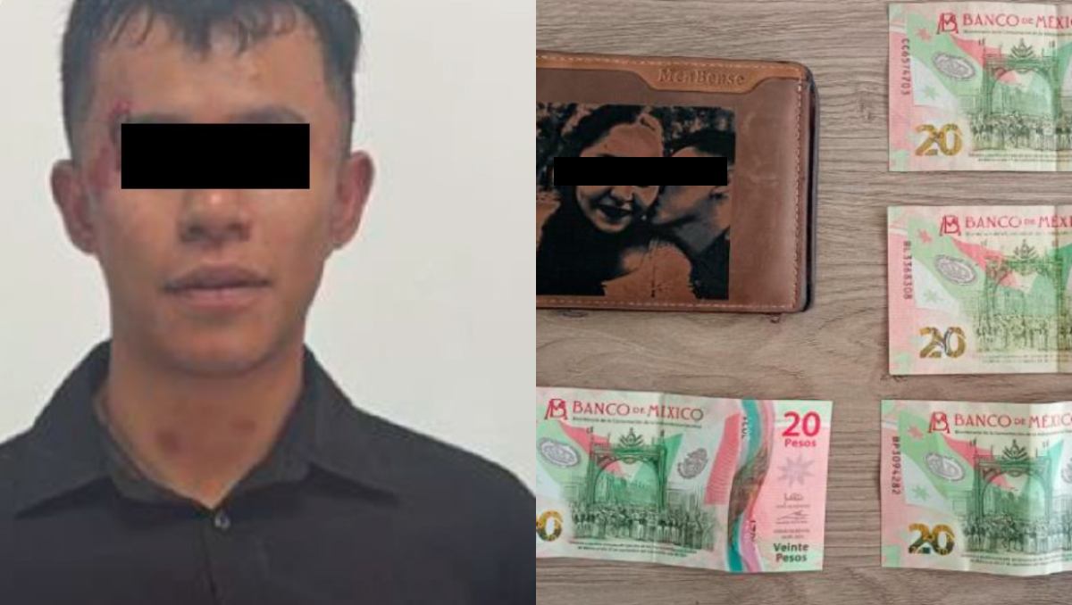 A la izquierda, el presunto ladrón que ya fue detenido; a la derecha, las pertenencias del trabajador que intento robar. | Especial