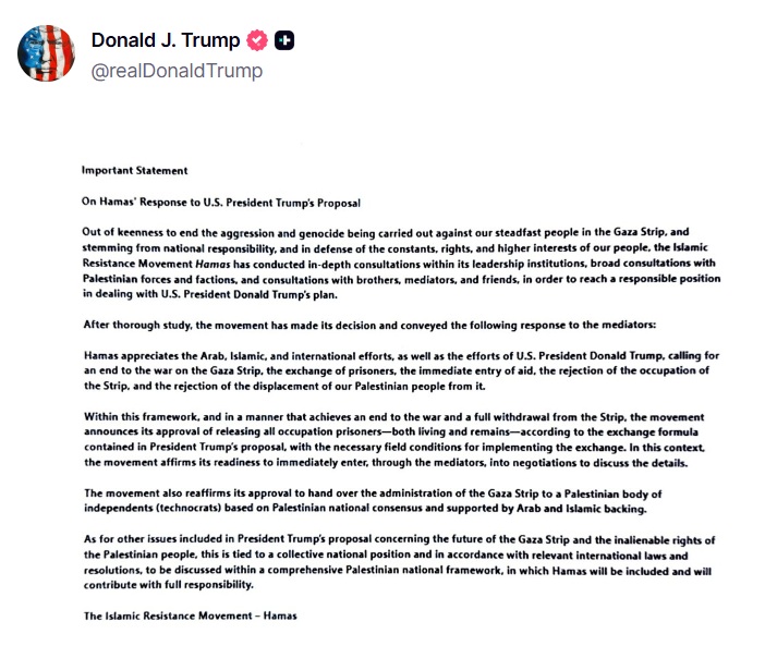 Trump publica en su red social