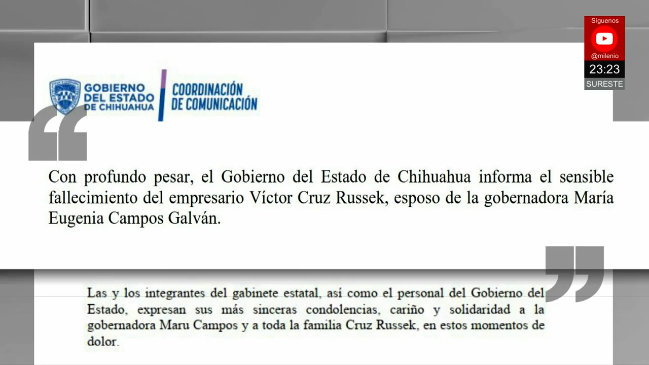 Muere Víctor Cruz Russek, esposo de la gobernadora de Chihuahua María Eugenia Campos