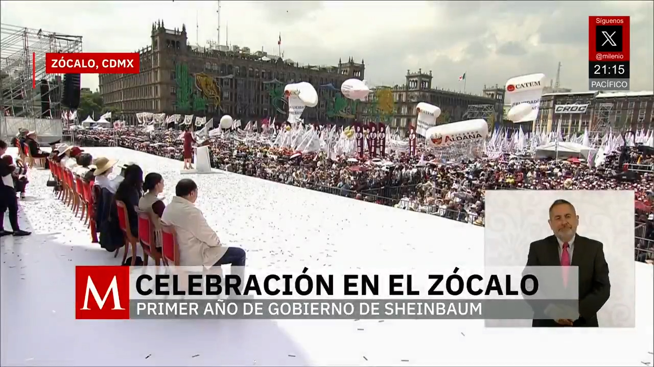 Zócalo se llena de fiesta y respaldo a Claudia Sheinbaum en su primer año de gobierno