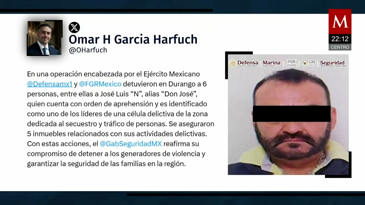 Capturan a 'Don José' presunto miembro del brazo armado del Cártel de Sinaloa en Durango