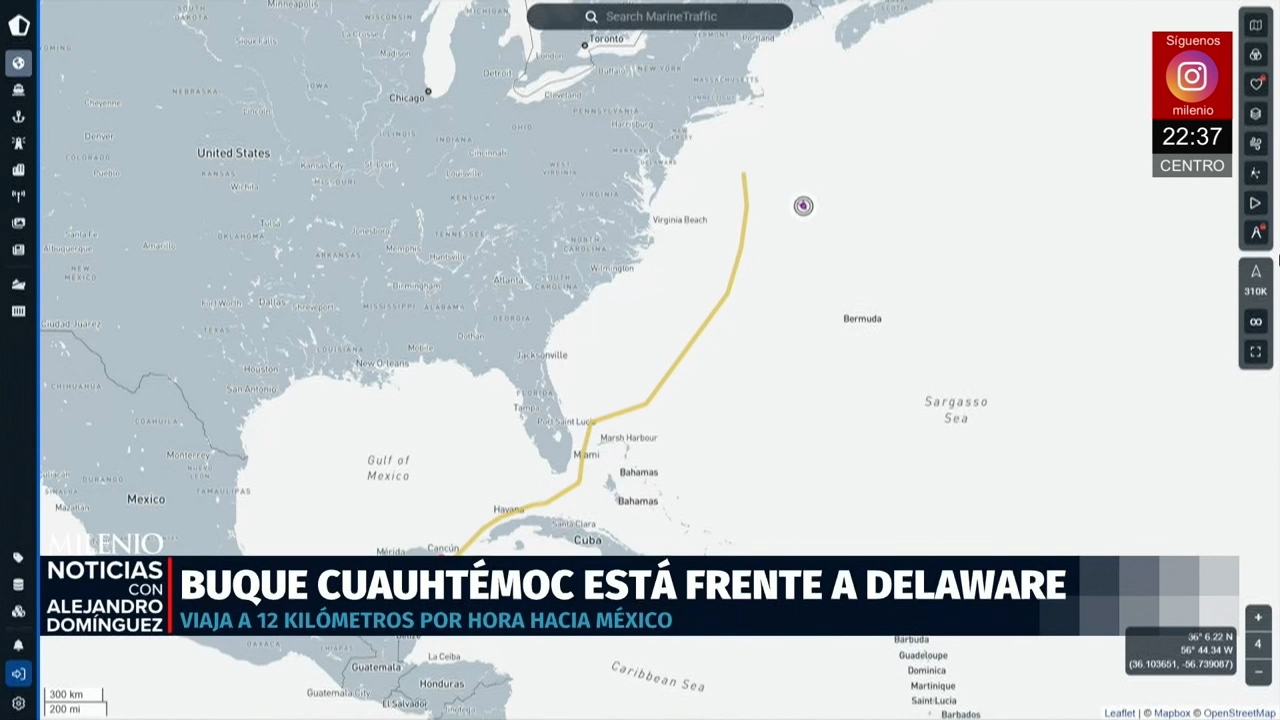 Desde la costa este de Estados Unidos, el Buque Cuauhtémoc se dirige a Cozumel