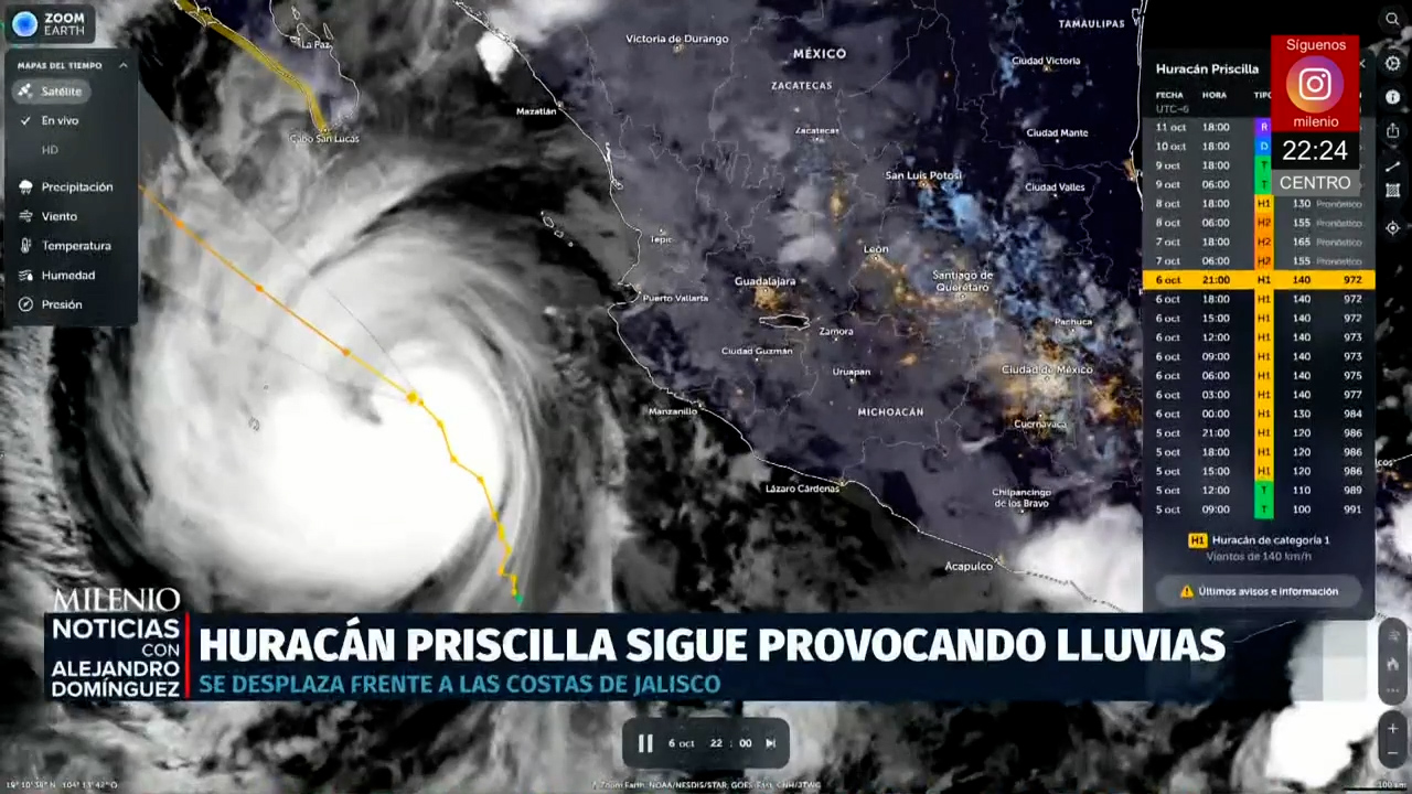 Huracán Priscila provoca intensas lluvias en costas de Jalisco