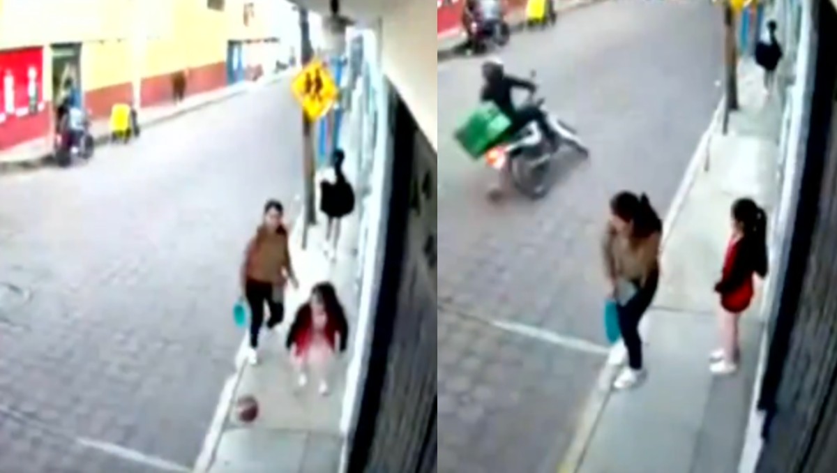 Niña suelta su pelota y ocasiona accidente a motociclista. | Redes sociales.