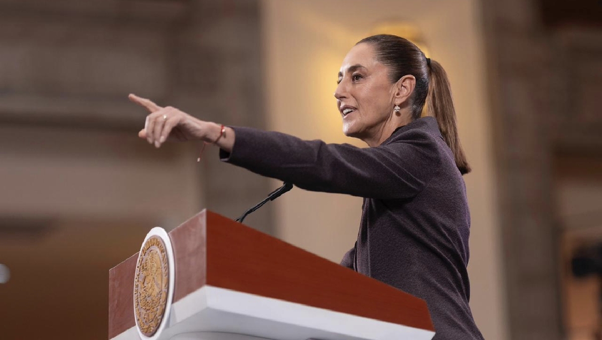 La Presidenta en su conferencia de prensa en el Salón de Tesorería en Palacio Nacional. | Cortesía
