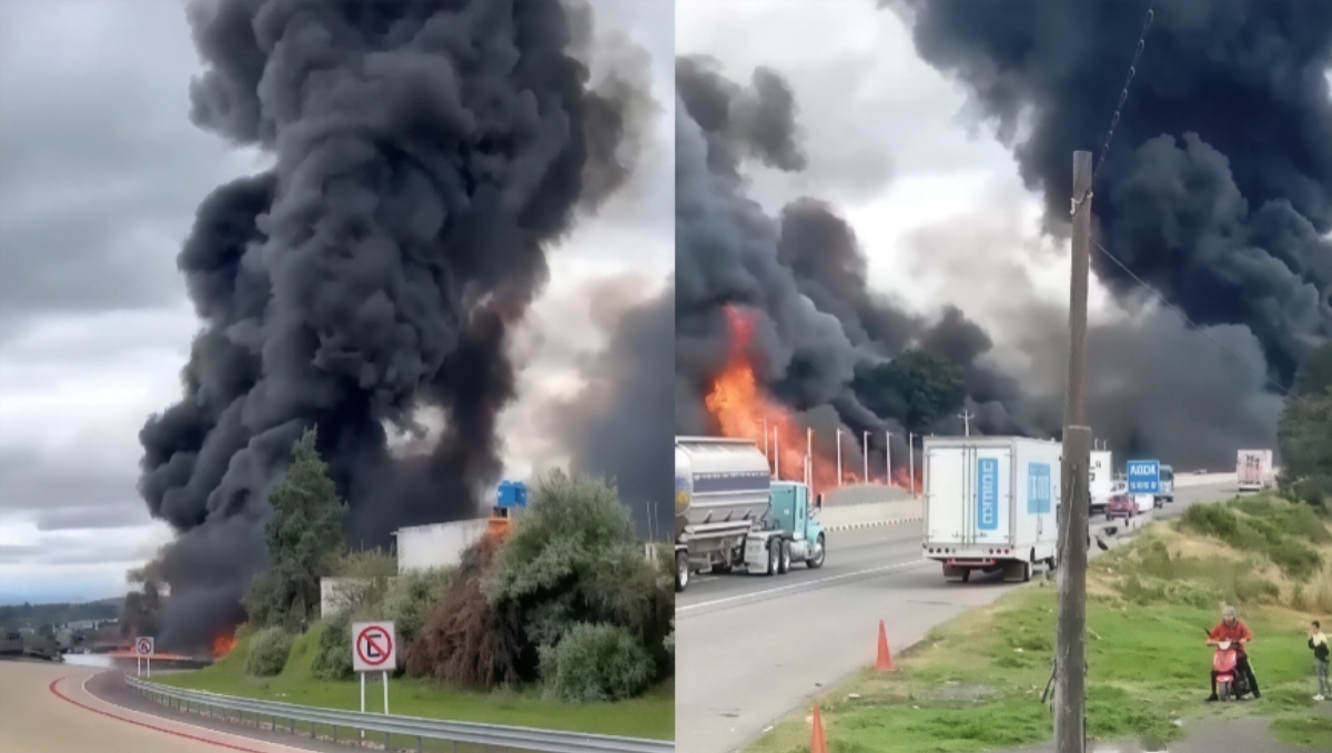Explosión en la autopista México-Puebla obliga a cierre vial. | Especial
