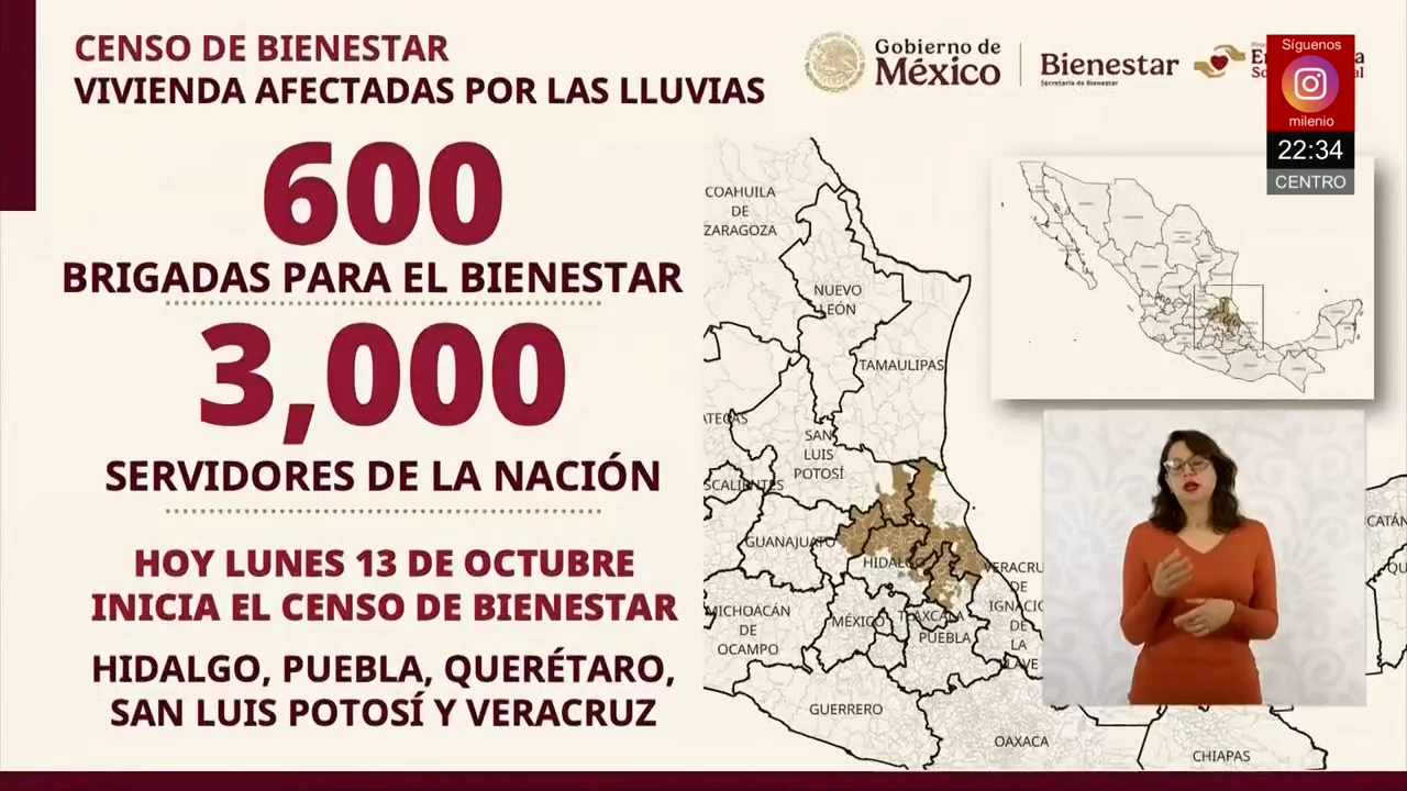 Censo casa por casa a damnificados por inundaciones en Hidalgo, Puebla, Veracruz y Querétaro