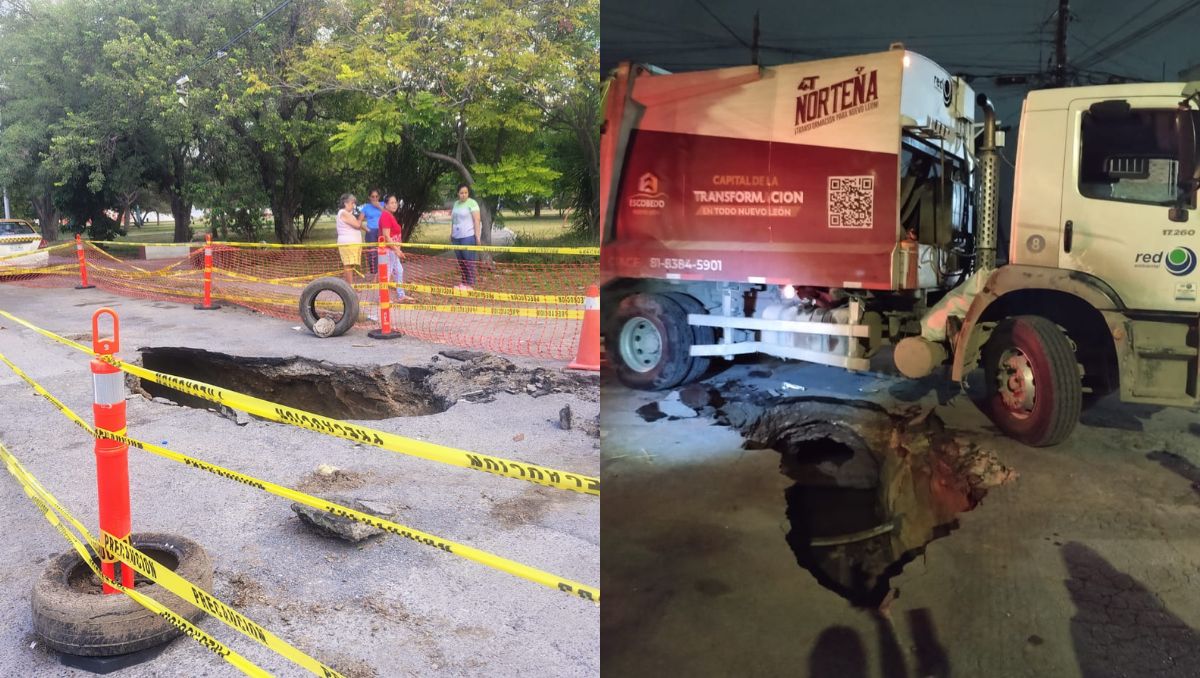 El socavón de gran tamaño se ubica en la calle Hacienda Santa María. | Especial