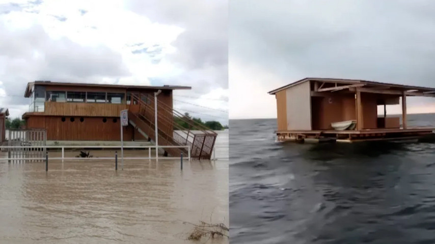 Reaparece en mar abierto restaurante flotante tras lluvias en Veracruz