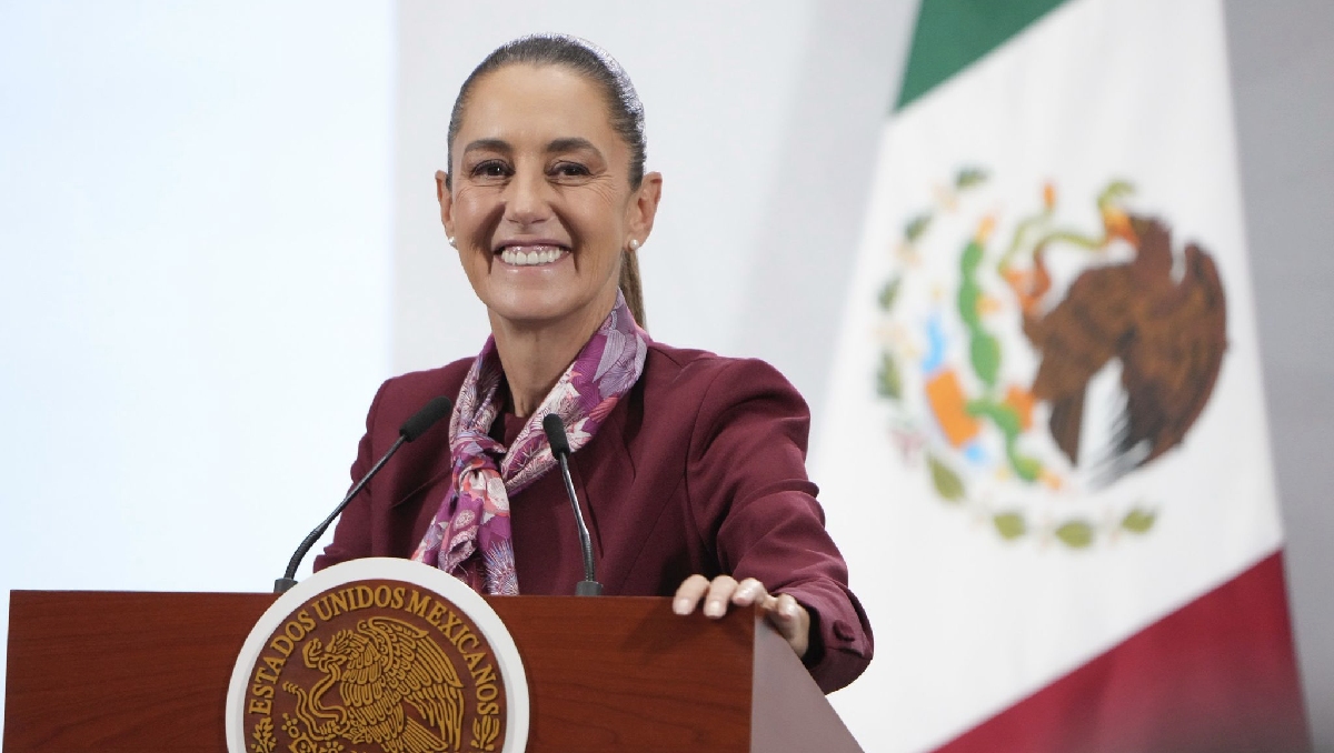 La Presidenta desde el Salón de Tesorería de Palacio Nacional para su conferencia de prensa. | Cotrtesía