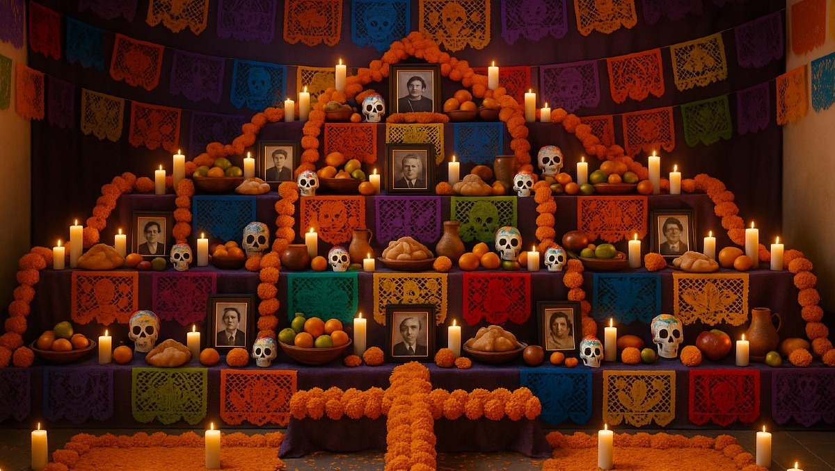 La ofrenda de día de muertos se distingue por sus colores llamativos y brillantes | Especial IA Discover Milenio