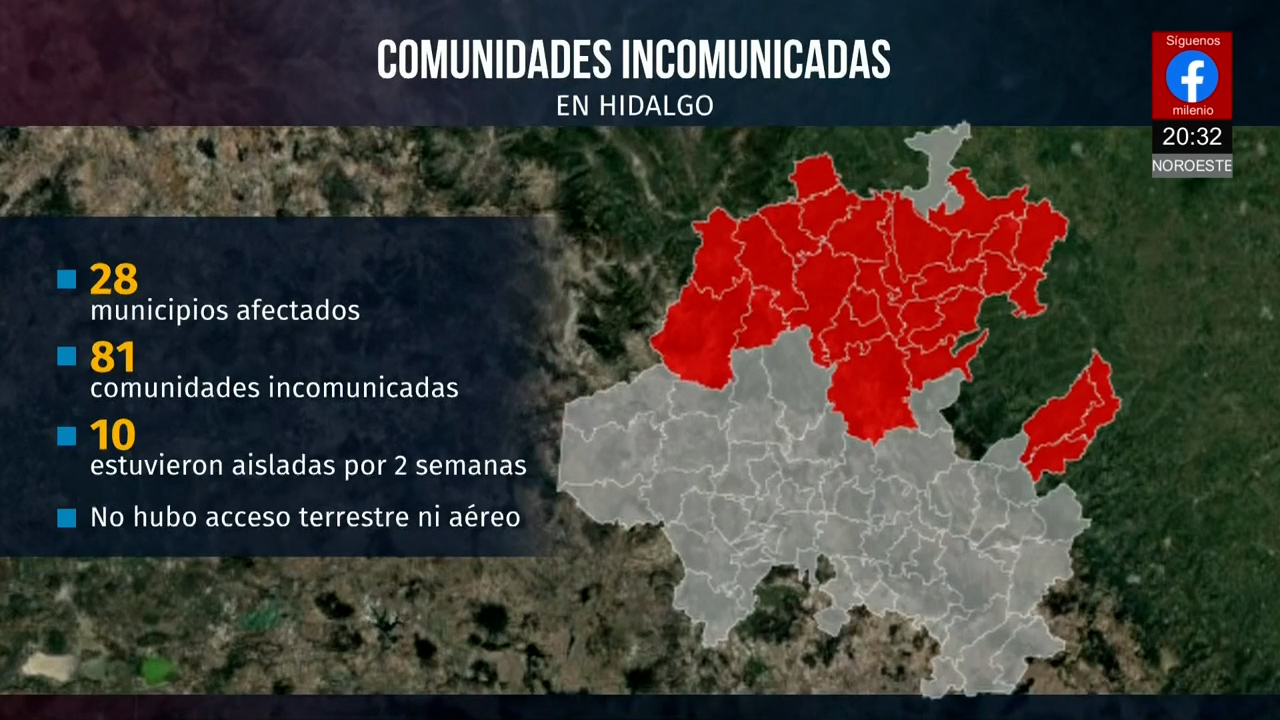 112 localidades incomunicadas tras lluvias en Hidalgo y otras regiones de México