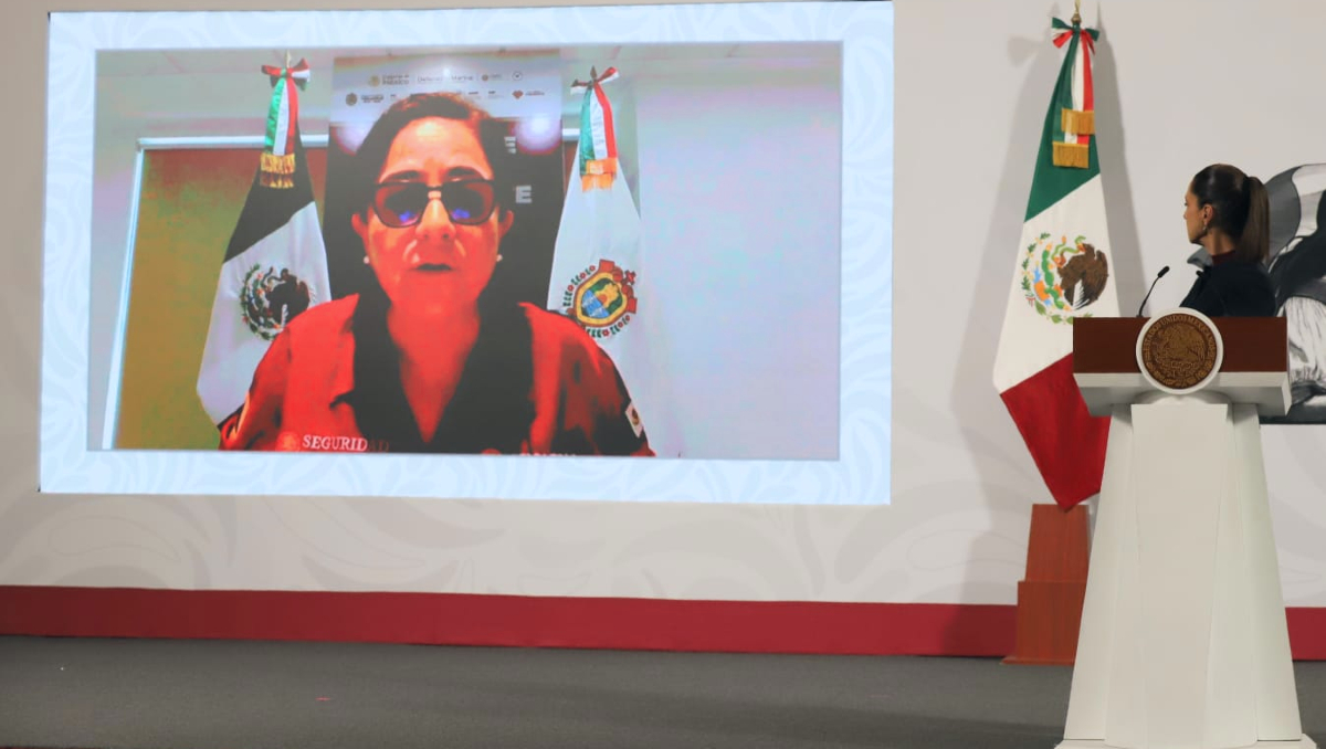 La coordinadora Nacional de Protección Civil, Laura Velázquez, participó en la conferencia de manera remota. | Javier Ríos