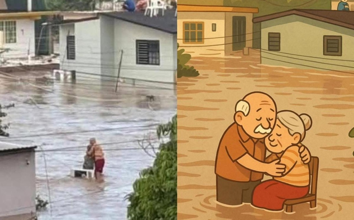 Elodia Reyes junto a su esposo Hilario Reynosa en la inundación del 10 de octubre en Poza Rica, Veracruz. | Redes