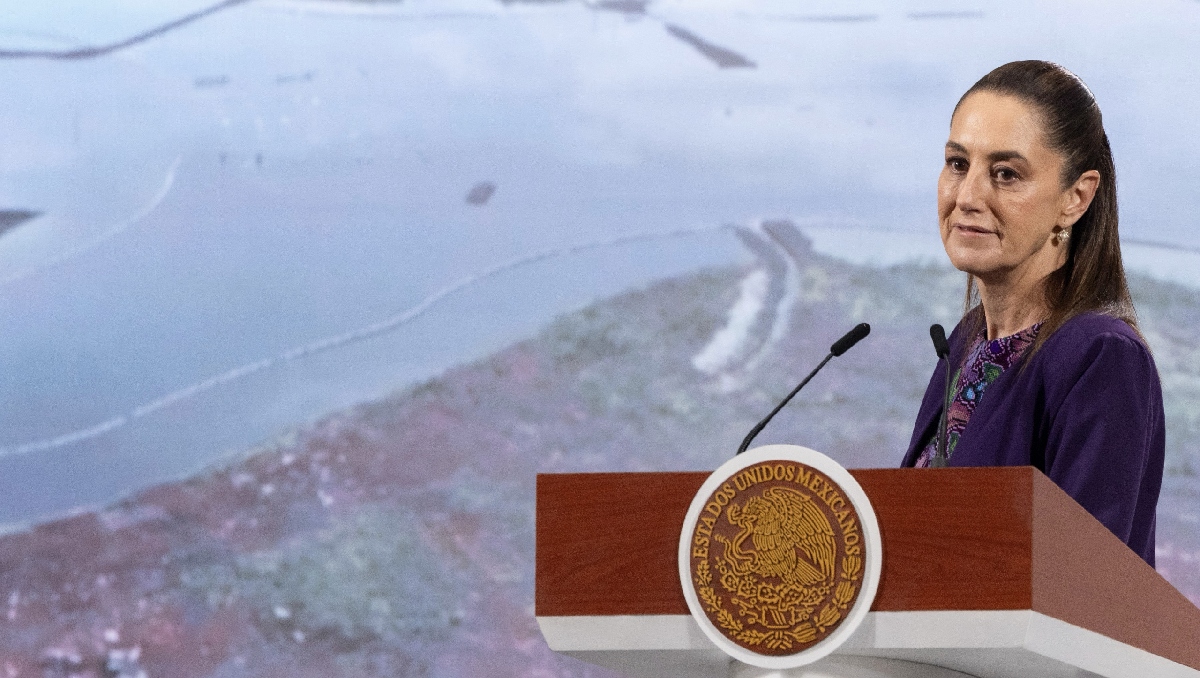 La Presidenta desde el Salón de Tesorería el 30 de octubre en Palacio Nacional para su conferencia. | Cortesía